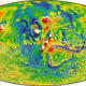 A Martian gravity map showing high-gravity areas in white and low-gravity areas in blue. (Image by MIT/UMBC-CRESST/GSFC)